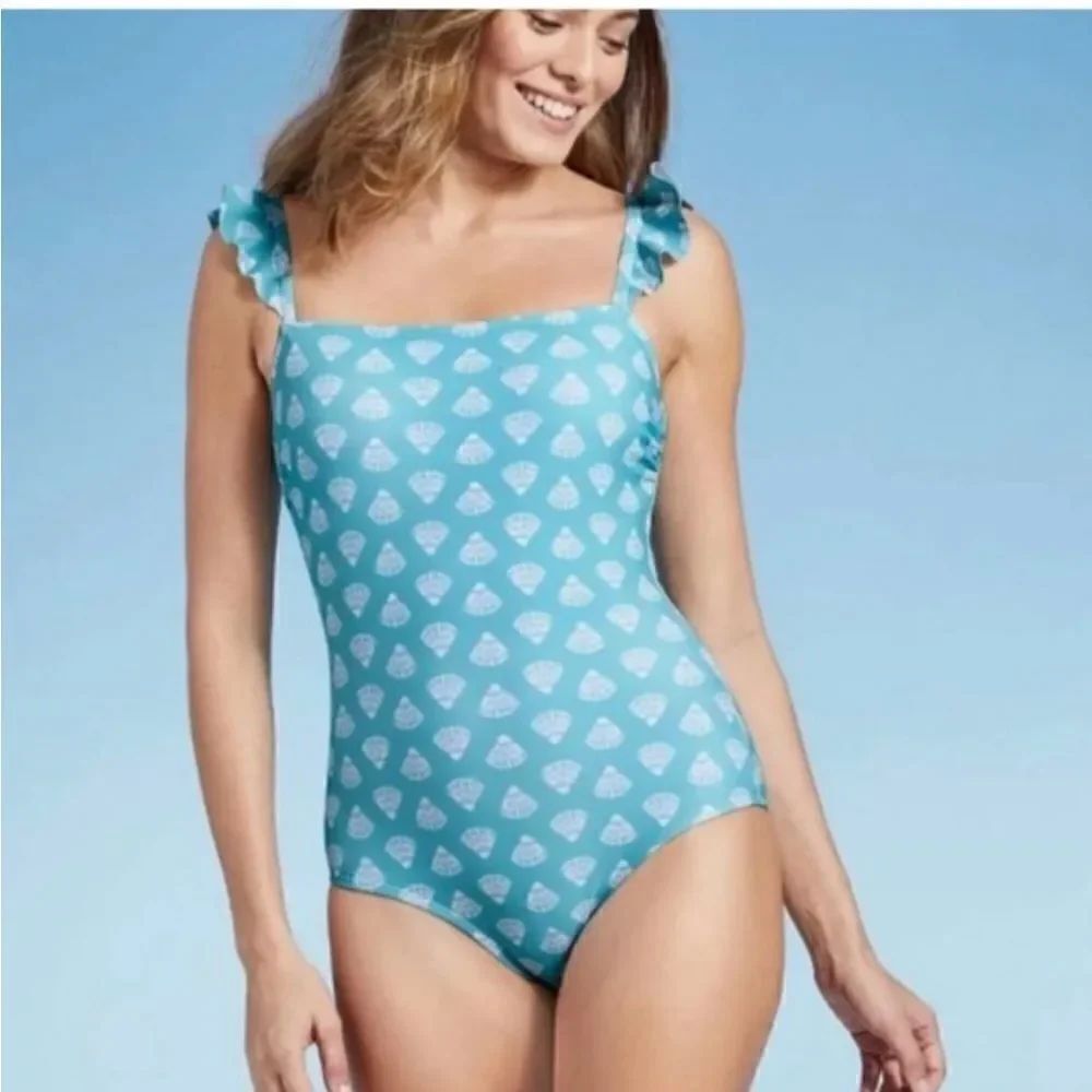 NWOT Kona Sol Blue Seashell one piece Swimsuit